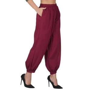 Generic Women's Casual Cotton Cambric Solid Elastic Waist Patiala Harem Pants (Maroon)
