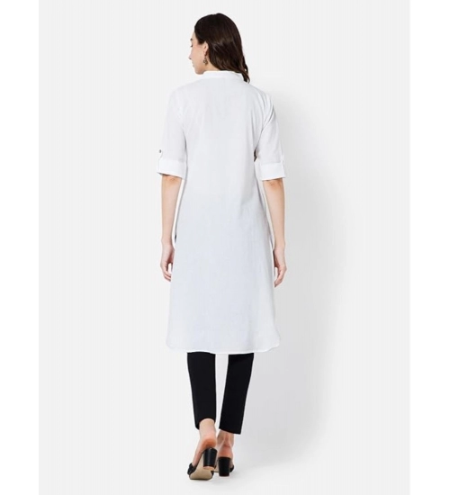 Generic Women's Casual Cotton Solid 3-4 Sleeve Kurti (White)