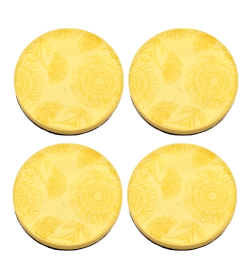 Generic Marigold Floral Printed Wooden Coasters (Yellow)