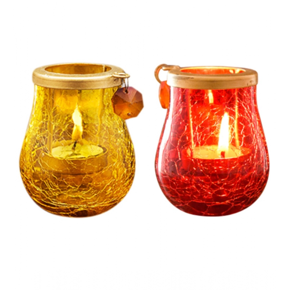 Generic Glass Matka Tea Light Holder (Yellow &amp; Red)