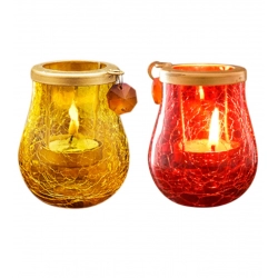 Generic Glass Matka Tea Light Holder (Yellow &amp; Red)