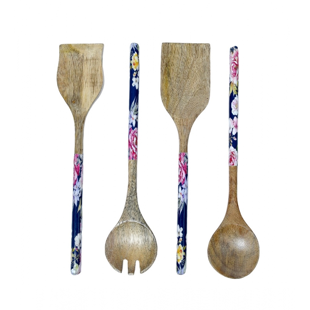 Generic Wooden Floral Printed Spatula Salad Servers For Kitchen Dinning (Brown) Generic Wooden Floral Printed Spatula Salad Servers For Kitchen Dinning (Brown)