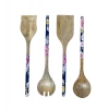 Generic Wooden Floral Printed Spatula Salad Servers For Kitchen Dinning (Brown)