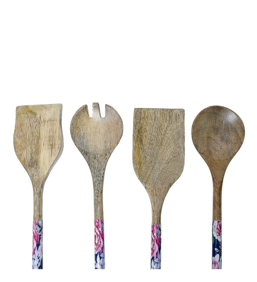 Generic Wooden Floral Printed Spatula Salad Servers For Kitchen Dinning (Brown) Generic Wooden Floral Printed Spatula Salad Servers For Kitchen Dinning (Brown)