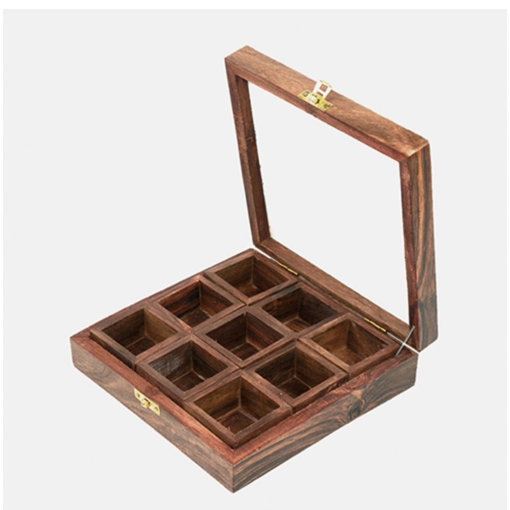Generic Wooden Spice Box With 9 Compartment For Kitchen (Brown) Generic Wooden Spice Box With 9 Compartment For Kitchen (Brown)