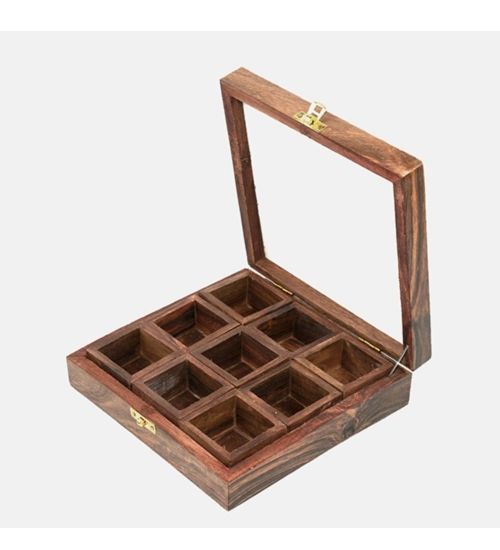 Generic Wooden Spice Box With 9 Compartment For Kitchen (Brown)