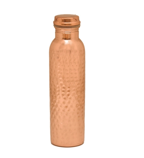 Generic Copper 1 Litre Water Bottle With Lacquer Hammered Design (Rose Gold)