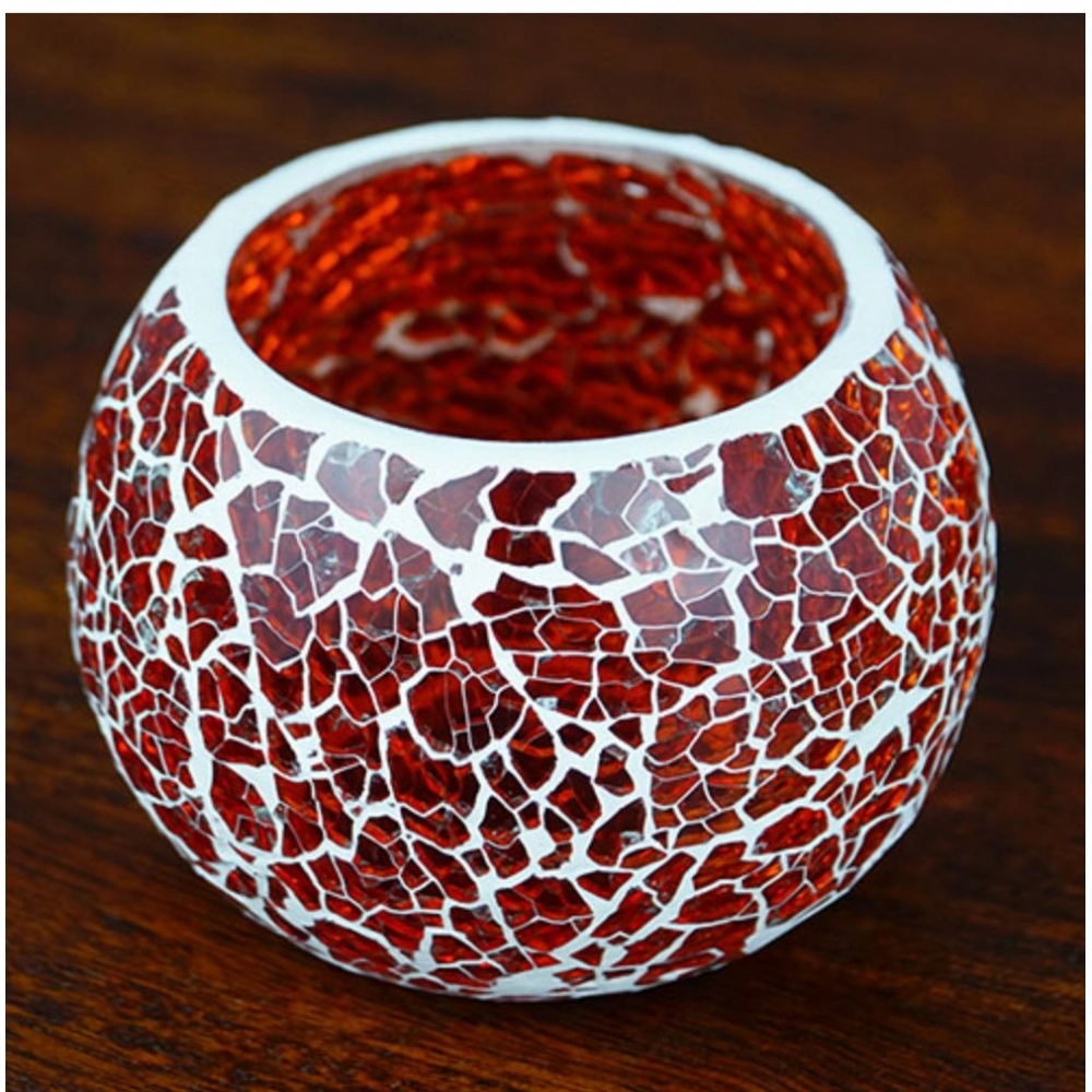 Generic Glass Crackle Tea Light Holder (Red) Generic Glass Crackle Tea Light Holder (Red)