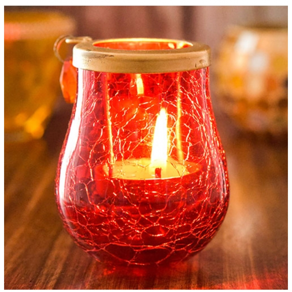 Generic Glass Matka Tea Light Holder (Yellow &amp; Red)