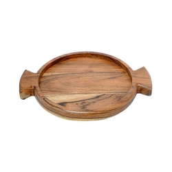 Generic Handmade Wooden Serving Platter With Double Handle (Brown)