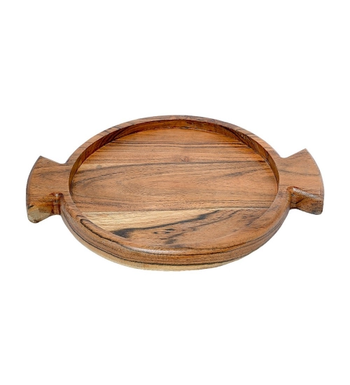 Generic Handmade Wooden Serving Platter With Double Handle (Brown)