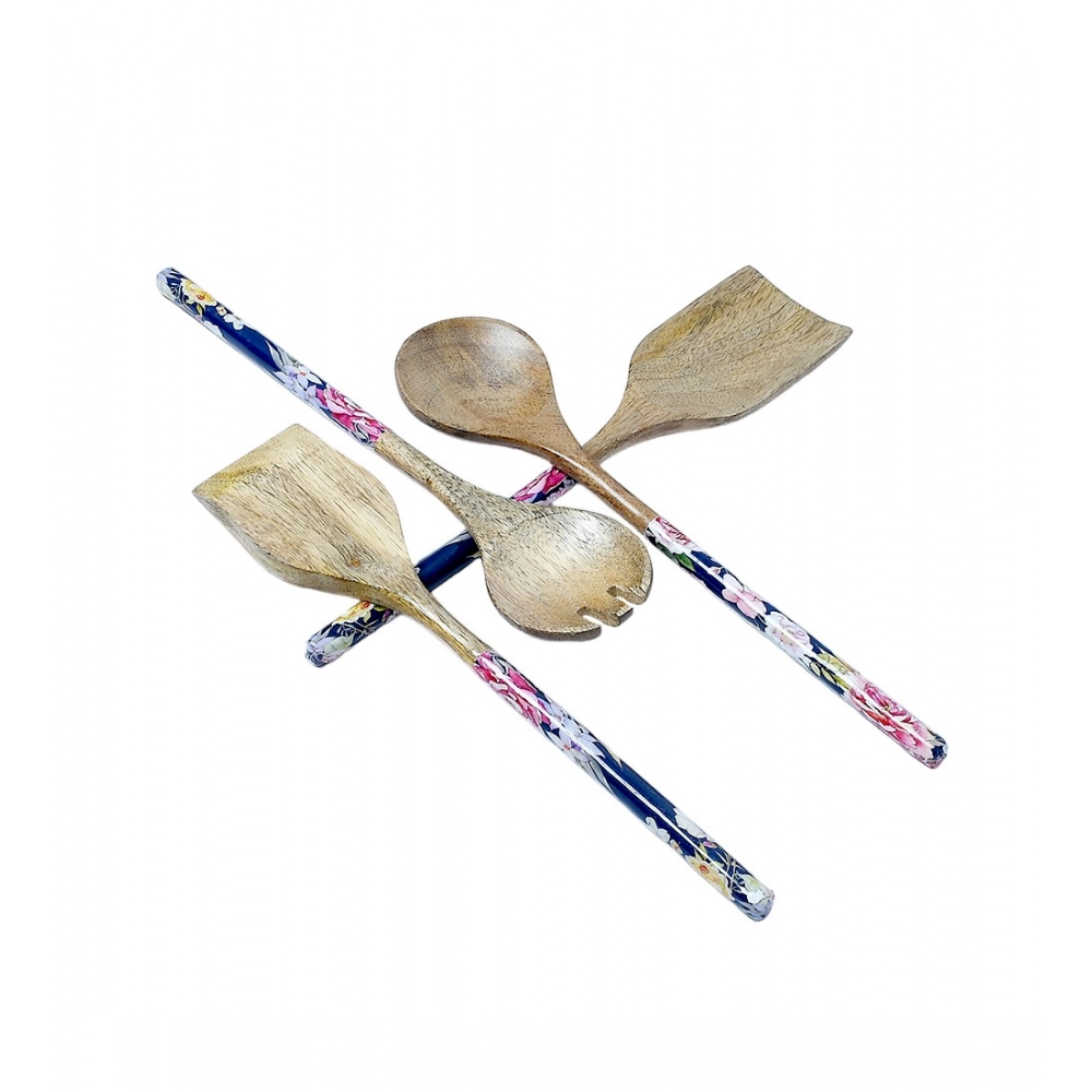 Generic Wooden Floral Printed Spatula Salad Servers For Kitchen Dinning (Brown) Generic Wooden Floral Printed Spatula Salad Servers For Kitchen Dinning (Brown)