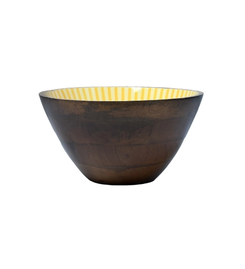 Generic Wooden Marigold Printed Serving Bowl (Yellow)