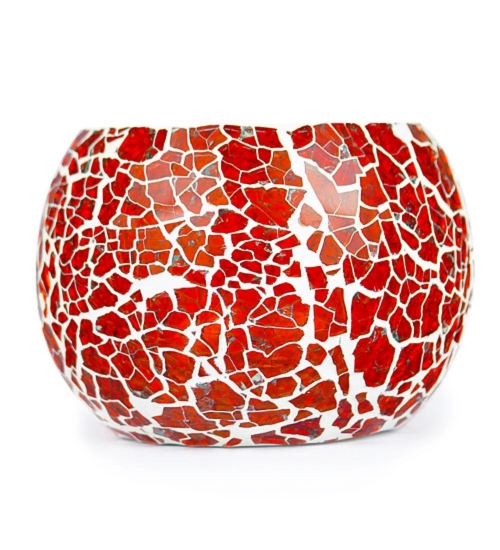 Generic Glass Crackle Tea Light Holder (Red)