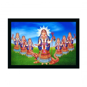 Generic Maa Khodal Painting with Synthetic Photo Frame (Multicolor)