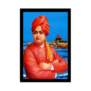 Generic Swami Vivekanand Painting with Synthetic Photo Frame (Multicolor)