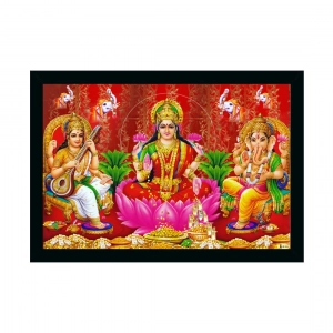 Generic Laxmi Ganesh Saraswati Painting with Synthetic Photo Frame (Multicolor)