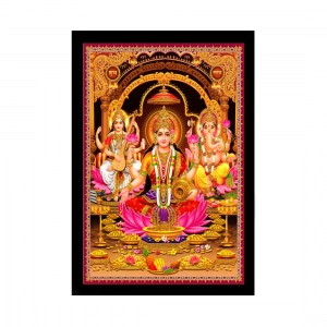 Generic Laxmi Ganesh Saraswati Painting with Synthetic Photo Frame (Multicolor)