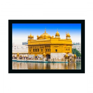 Generic Golden Temple Painting with Synthetic Photo Frame (Multicolor)