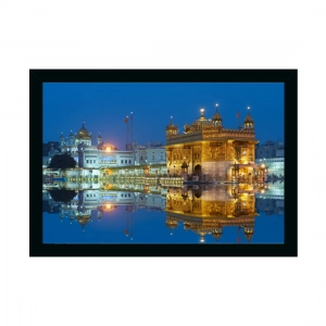 Generic Golden Temple Painting with Synthetic Photo Frame (Multicolor)