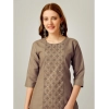 Generic Women's Casual 3-4 th Sleeve Embroidery Cotton Kurti Pant Set (Beige)