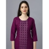Generic Women's Casual 3-4 th Sleeve Embroidery Cotton Kurti (Purple)