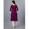 Generic Women's Casual 3-4 th Sleeve Embroidery Cotton Kurti (Purple)