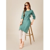 Generic Women's Casual 3-4 th Sleeve Embroidery Cotton Kurti Pant Set (Green)