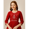 Generic Women's Casual 3-4 th Sleeve Embroidered Rayon Tunic Top (Red)