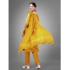 Generic Women's Casual 3-4 th Sleeve Embroidery Cotton Kurti Pant Dupatta Set (Yellow)