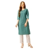 Generic Women's Casual 3-4 th Sleeve Embroidery Cotton Kurti Pant Set (Green)