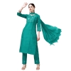 Generic Women's Casual 3-4 th Sleeve Embroidery Cotton Kurti Pant Dupatta Set (Rama)
