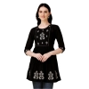 Generic Women's Casual 3-4 th Sleeve Embroidered Rayon Tunic Top (Black)