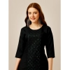 Generic Women's Casual 3-4 th Sleeve Embroidery Cotton Kurti Pant Set (Black)