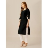 Generic Women's Casual 3-4 th Sleeve Embroidery Cotton Kurti Pant Set (Black)