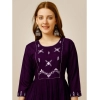 Generic Women's Casual 3-4 th Sleeve Embroidered Rayon Tunic Top (Purple)