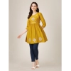 Generic Women's Casual 3-4 th Sleeve Embroidered Rayon Tunic Top (Mustard)