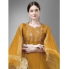 Generic Women's Casual 3-4 th Sleeve Embroidery Cotton Kurti Pant Dupatta Set (Yellow)