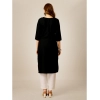 Generic Women's Casual 3-4 th Sleeve Embroidery Cotton Kurti Pant Set (Black)