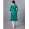 Generic Women's Casual 3-4 th Sleeve Embroidery Cotton Kurti (Light Green)