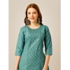 Generic Women's Casual 3-4 th Sleeve Embroidery Cotton Kurti Pant Set (Green)