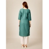 Generic Women's Casual 3-4 th Sleeve Embroidery Cotton Kurti Pant Set (Green)