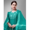 Generic Women's Casual 3-4 th Sleeve Embroidery Cotton Kurti Pant Dupatta Set (Rama)