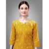 Generic Women's Casual 3-4 th Sleeve Embroidery Cotton Kurti Pant Dupatta Set (Yellow)