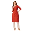 Generic Women's Casual 3-4 th Sleeve Embroidery Cotton Kurti Pant Set (Brown)