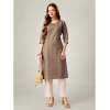 Generic Women's Casual 3-4 th Sleeve Embroidery Cotton Kurti Pant Set (Beige)