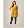 Generic Women's Casual 3-4 th Sleeve Embroidered Rayon Tunic Top (Mustard)