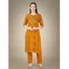 Generic Women's Casual 3-4 th Sleeve Embroidery Cotton Kurti Pant Dupatta Set (Yellow)