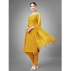 Generic Women's Casual 3-4 th Sleeve Embroidery Cotton Kurti Pant Dupatta Set (Yellow)