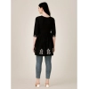 Generic Women's Casual 3-4 th Sleeve Embroidered Rayon Tunic Top (Black)